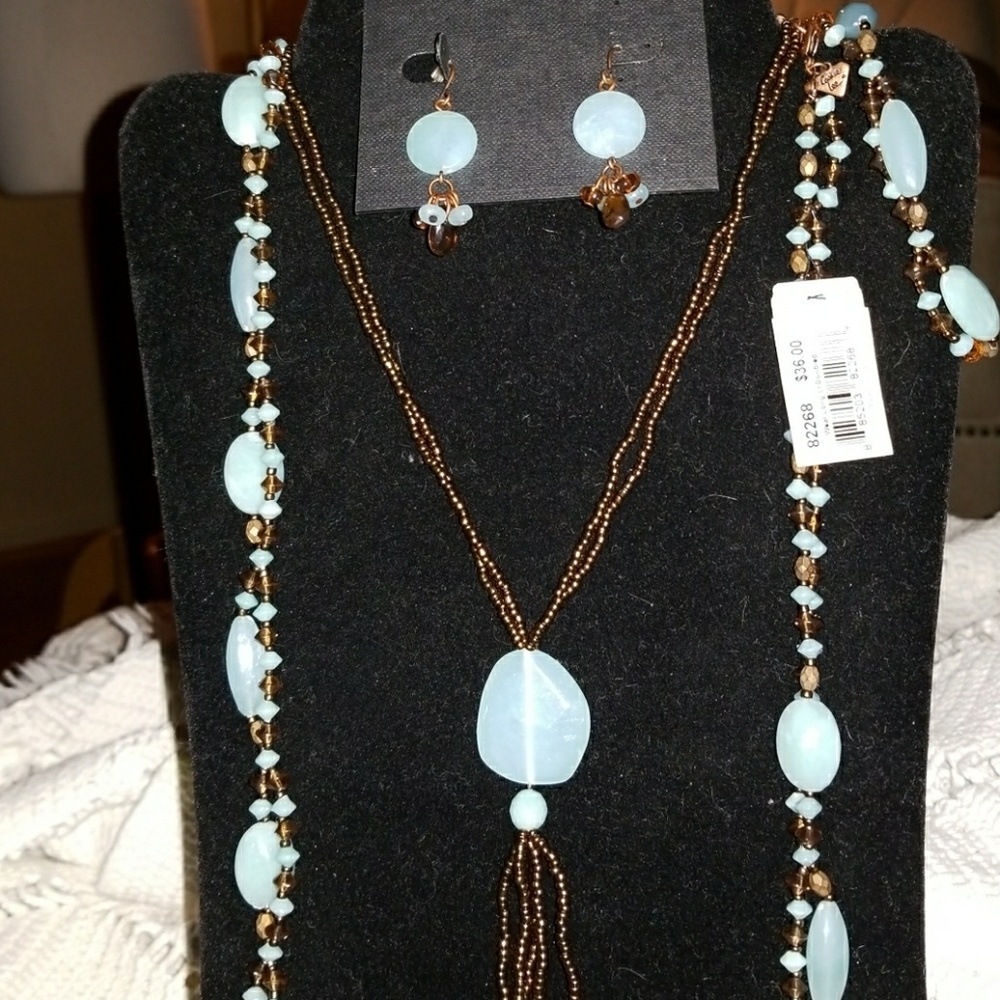 Necklace, Earrings, Bracelet and Long Necklace.